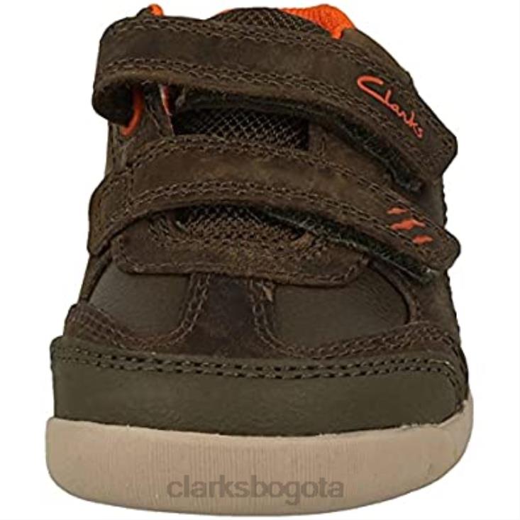 Clarks 0DX8L1744 Zapatos clarks rex play para niños de cuero verde caqui con cinta adhesiva para niños 6 g de cuero caqui niños