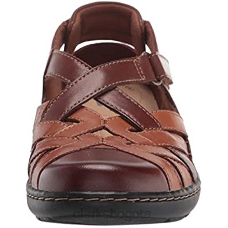 Clarks 0DX8L1793 Mocasines planos clarks cora dream combi de cuero tostado para mujer mujer combinación de cuero color canela