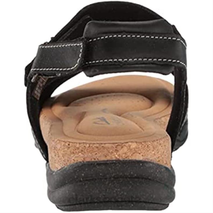 Clarks 0DX8L1801 Sandalia plana clarks roseville mae de cuero negro para mujer mujer