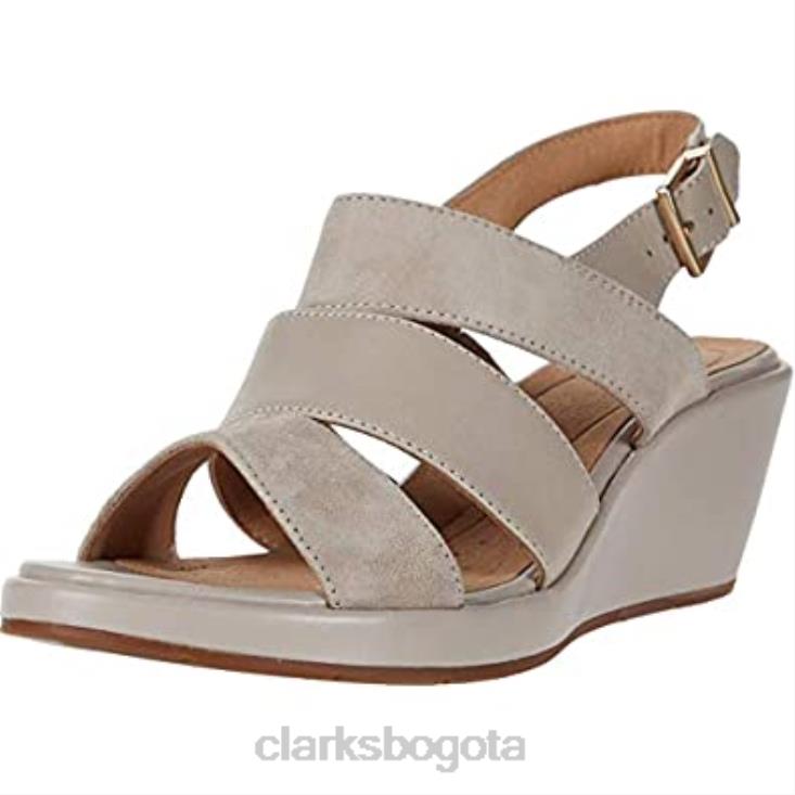 Clarks 0DX8L1815 sandalia con cuña un plaza go para mujer clarks combinación de piel y ante color piedra mujer combi piel ante piedra