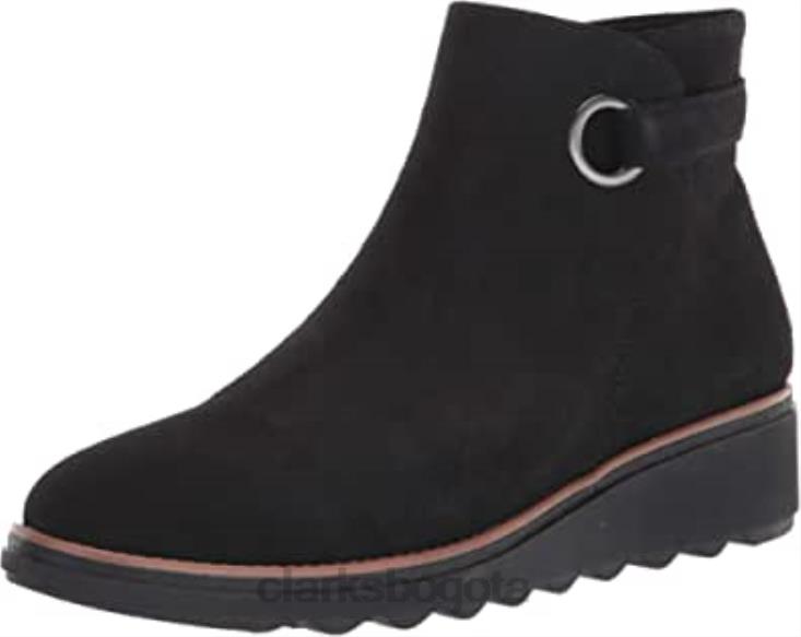 Clarks 0DX8L1911 botines sharon spring para mujer clarks ante negro con ribete tostado oscuro mujer gamuza negra con ribete tostado oscuro