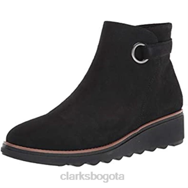 Clarks 0DX8L1911 botines sharon spring para mujer clarks ante negro con ribete tostado oscuro mujer gamuza negra con ribete tostado oscuro