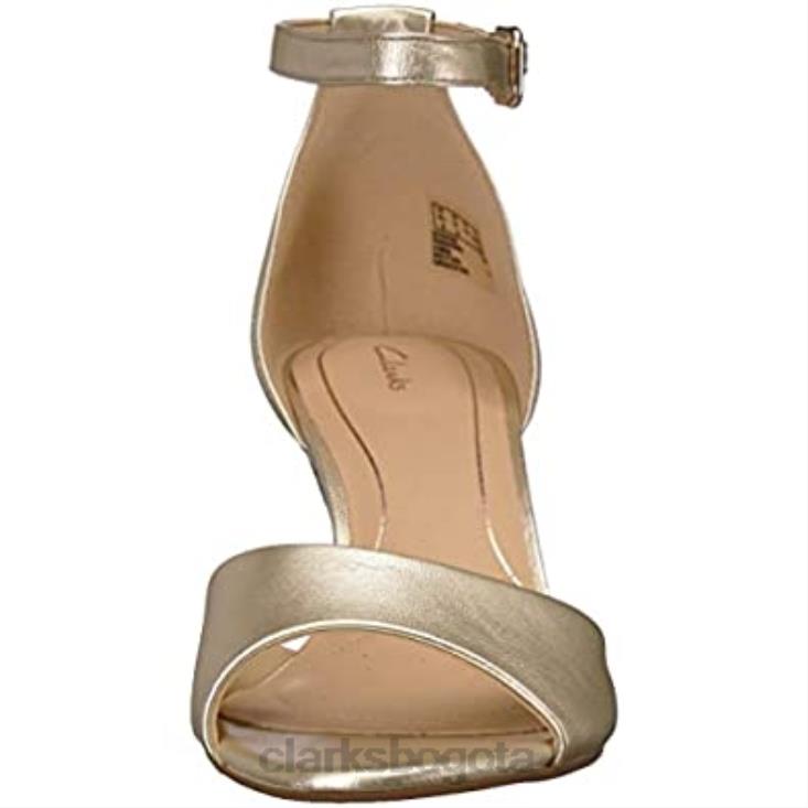 Clarks 0DX8L1959 Sandalia de tacón Laureti Grace para mujer de piel metalizada color champán de Clarks mujer cuero metalizado champagne