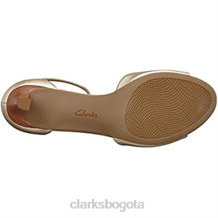 Clarks 0DX8L1959 Sandalia de tacón Laureti Grace para mujer de piel metalizada color champán de Clarks mujer cuero metalizado champagne