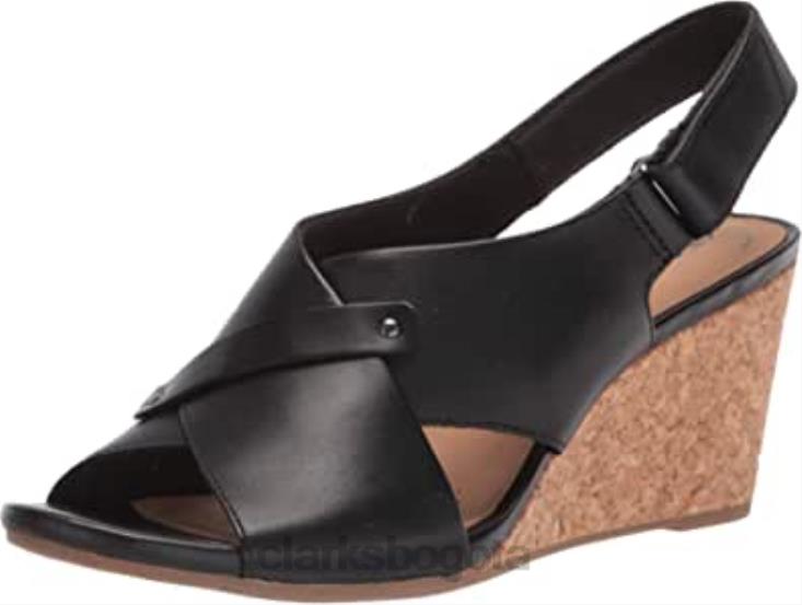 Clarks 0DX8L1982 sandalia con cuña margee eve para mujer clarks de cuero negro mujer cuero negro
