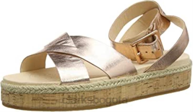 Clarks 0DX8L1985 Sandalias con tira en el tobillo Botanic Poppy de Clarks Gold Rose Gold Lea Rose Gold Lea para mujer mujer hoja de oro rosa