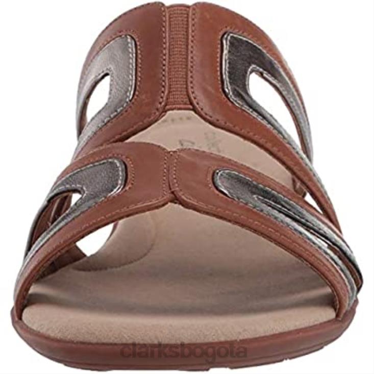 Clarks 0DX8L2094 sandalia plana mujer ada lilah cuero combi cuero sintético clarks mujer cuero combinado color canela sintético