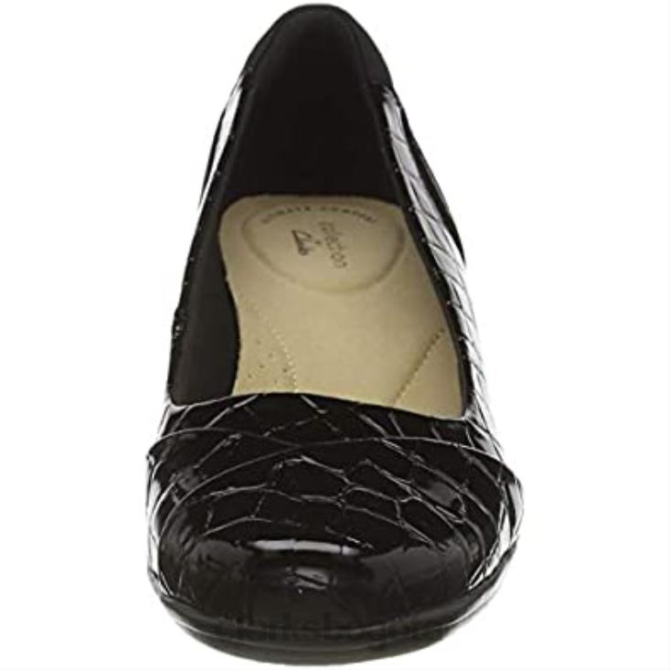 Clarks 0DX8L2129 Zapato de vestir clarks black croc emily alexa uniform para mujer mujer cocodrilo negro