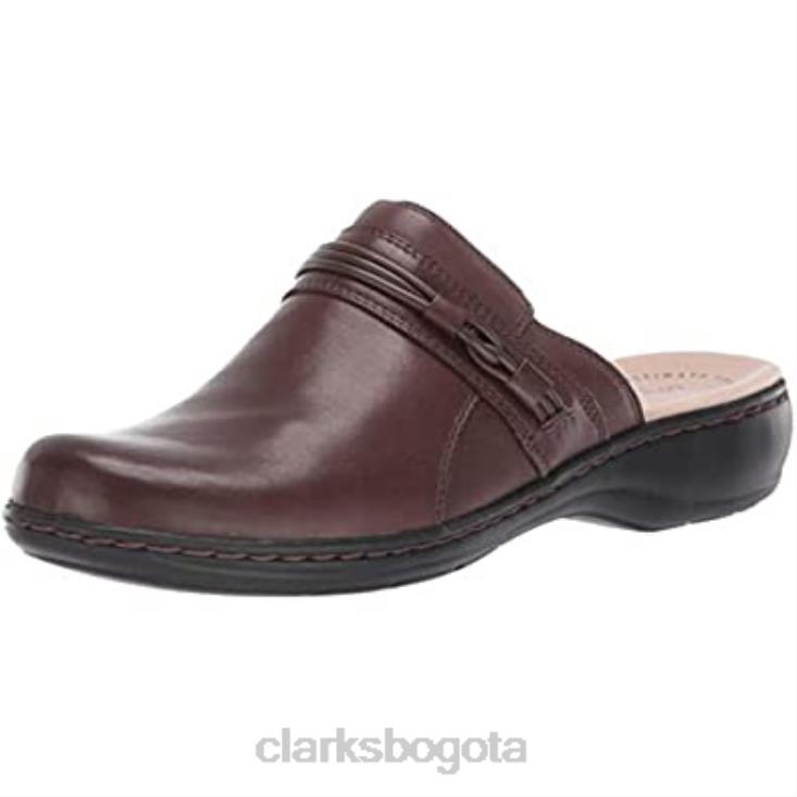 Clarks 0DX8L2152 Zueco clarks leisa clover de piel marrón oscuro para mujer mujer cuero marrón oscuro