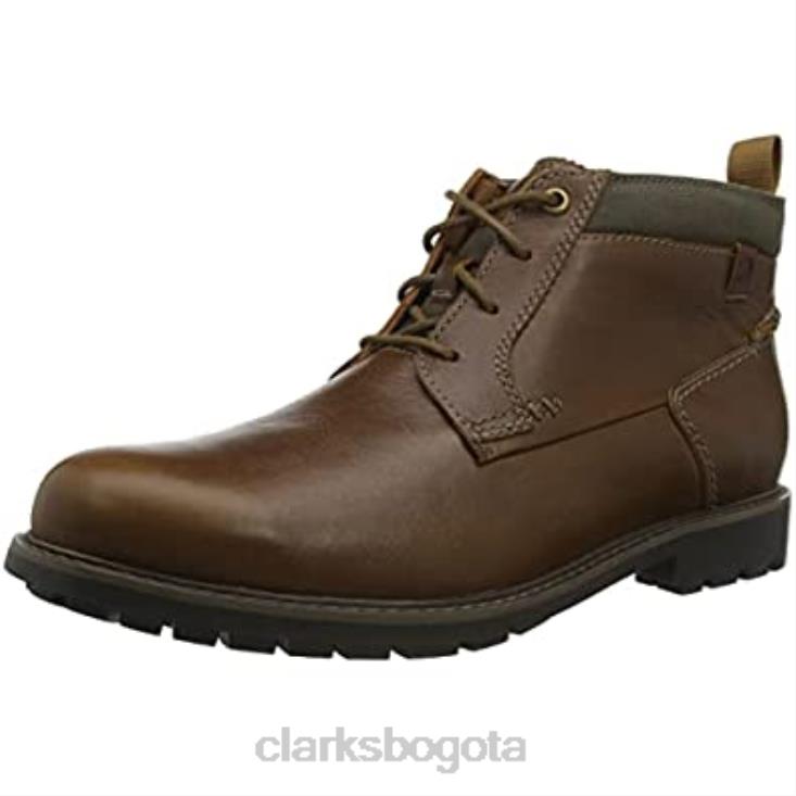 Clarks 0DX8L2155 Botín medio Bowzer de hombre Lea Clarks color canela oscuro hombres lea bronceado oscuro
