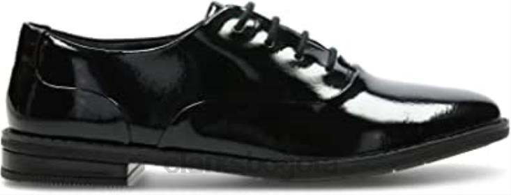 Clarks 0DX8L2176 Zapatos escolares brogue con cordones para niña de Clarks Drew Star de charol negro niños