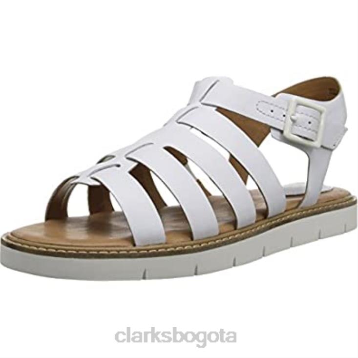 Clarks 0DX8L2270 Sandalia de gladiador de cuero con punta abierta Lydie Kona Clarks de cuero blanco unisexo cuero blanco