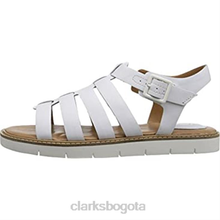 Clarks 0DX8L2270 Sandalia de gladiador de cuero con punta abierta Lydie Kona Clarks de cuero blanco unisexo cuero blanco