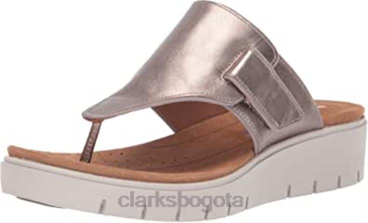 Clarks 0DX8L2292 Sandalias con tira trasera para mujer Un Karely Dew de cuero metalizado dorado Clarks mujer cuero metalizado dorado