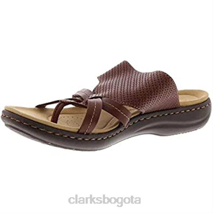 Clarks 0DX8L235 Sandalia plana Clarks Laurieann Edge de piel color canela oscuro para mujer mujer cuero bronceado oscuro