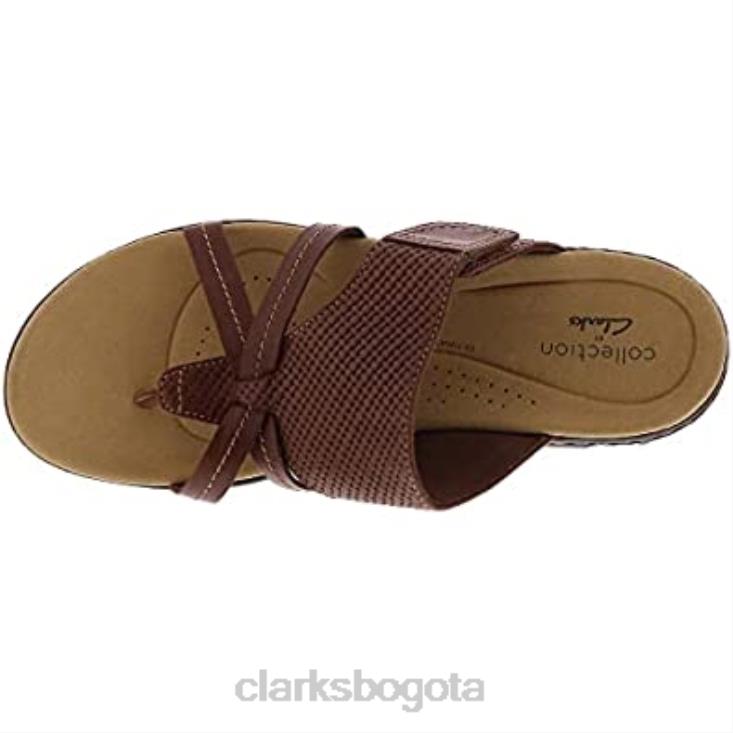 Clarks 0DX8L235 Sandalia plana Clarks Laurieann Edge de piel color canela oscuro para mujer mujer cuero bronceado oscuro