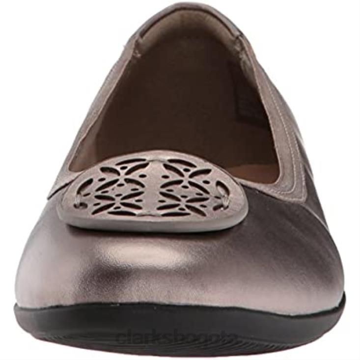 Clarks 0DX8L2386 Clarks Gracellola bailarinas de mujer de piel metálica peltre mujer cuero metálico peltre