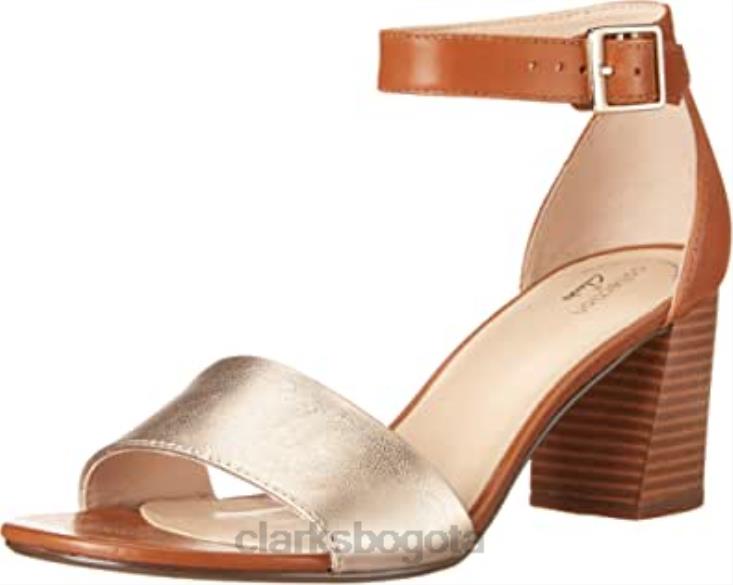 Clarks 0DX8L2404 Sandalias de tacón Jocelynne Cam de piel color tostado metalizado para mujer clarks mujer cuero bronceado metalizado