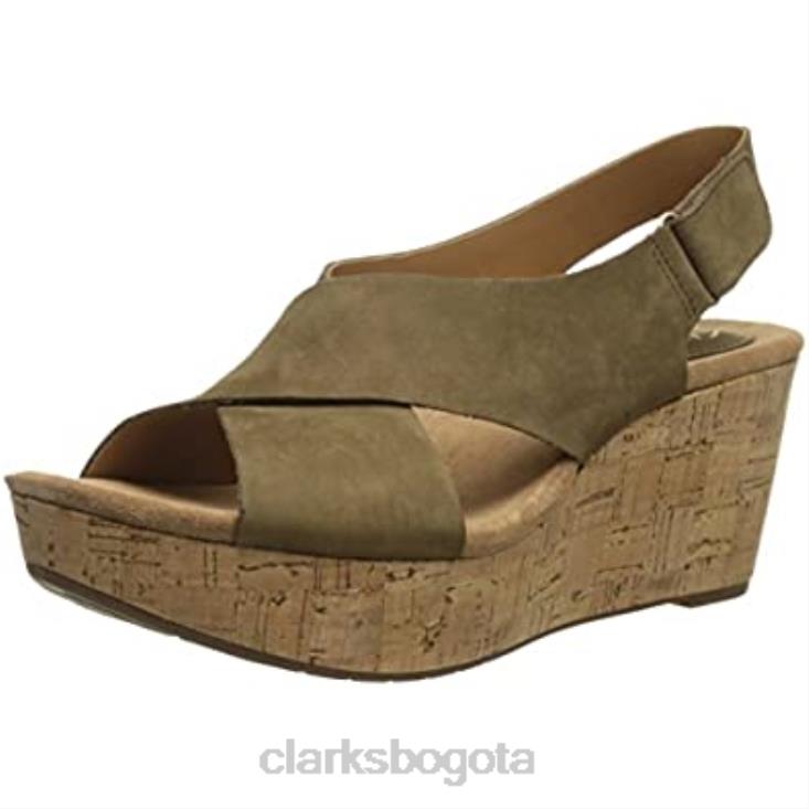 Clarks 0DX8L2418 Sandalias Clarks Caslynn Shae con cuña para mujer nobuk negro y caqui mujer caqui