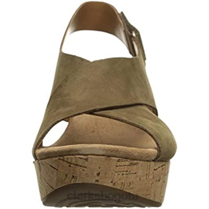 Clarks 0DX8L2418 Sandalias Clarks Caslynn Shae con cuña para mujer nobuk negro y caqui mujer caqui