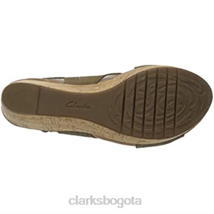 Clarks 0DX8L2418 Sandalias Clarks Caslynn Shae con cuña para mujer nobuk negro y caqui mujer caqui