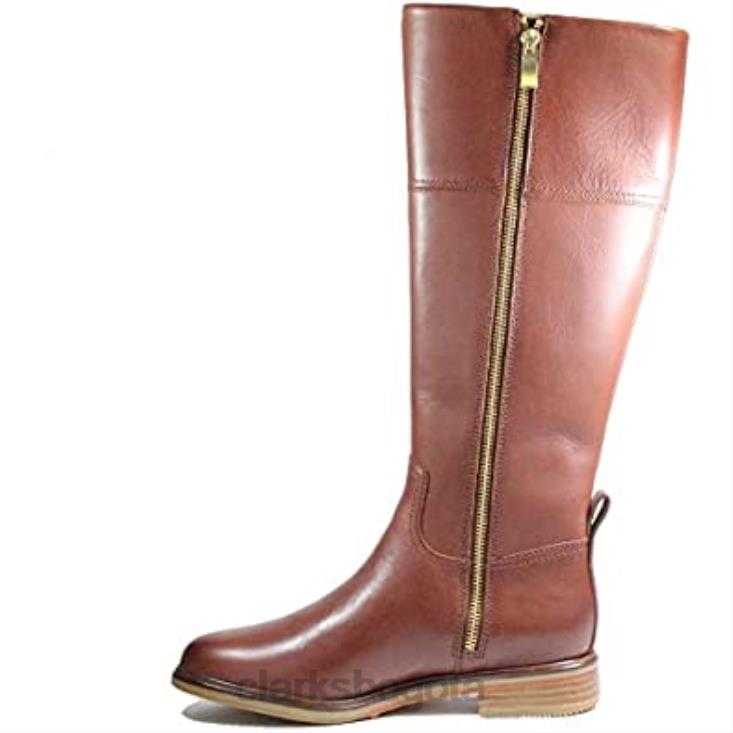 Clarks 0DX8L242 clarks clarkdale hi botas largas de cuero color canela oscuro para mujer cuero color canela oscuro mujer cuero bronceado oscuro