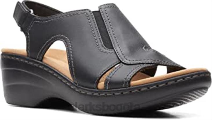 Clarks 0DX8L2459 Sandalia de cuña estilo merliah clarks de piel negra para mujer mujer cuero negro