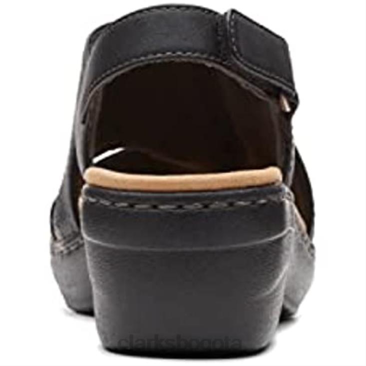 Clarks 0DX8L2459 Sandalia de cuña estilo merliah clarks de piel negra para mujer mujer cuero negro