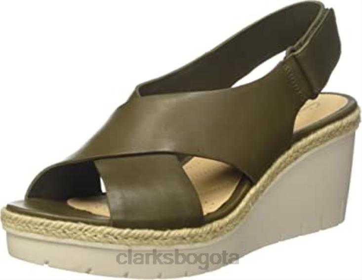Clarks 0DX8L2563 sandalias clarks palm g de cuero verde caqui con tira baja en el tobillo para mujer mujer cuero verde caqui