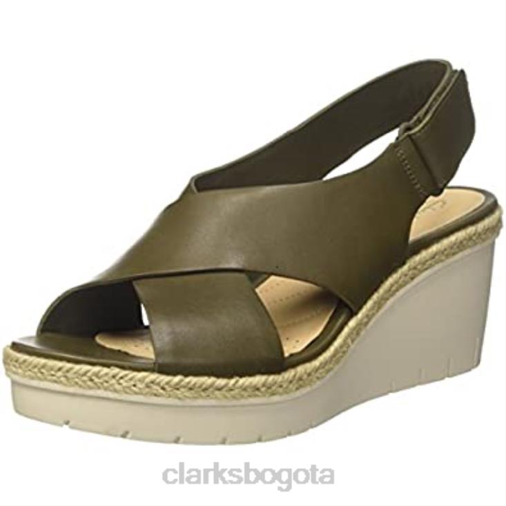 Clarks 0DX8L2563 sandalias clarks palm g de cuero verde caqui con tira baja en el tobillo para mujer mujer cuero verde caqui