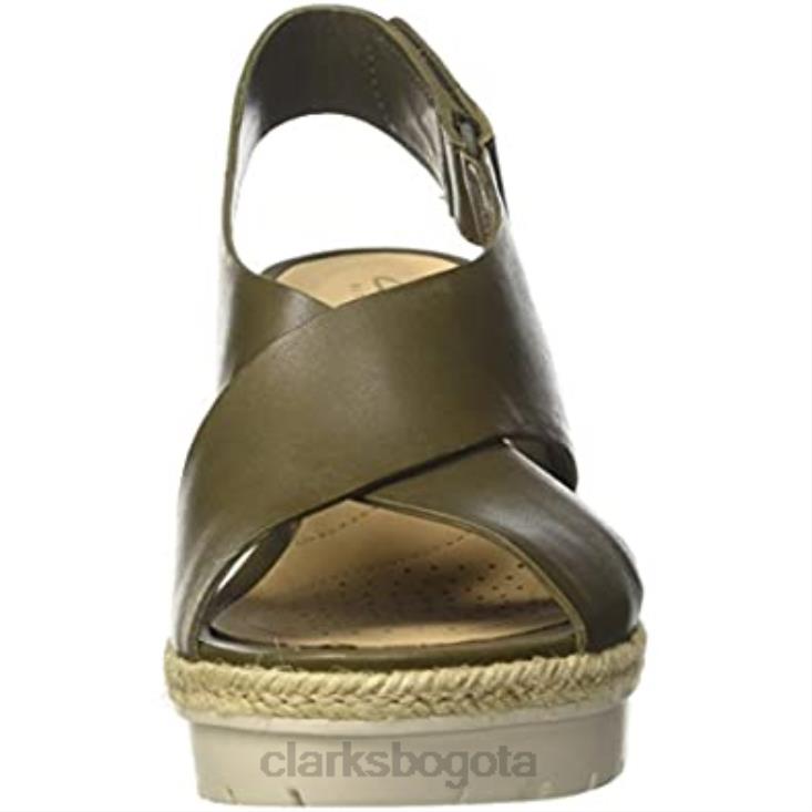 Clarks 0DX8L2563 sandalias clarks palm g de cuero verde caqui con tira baja en el tobillo para mujer mujer cuero verde caqui