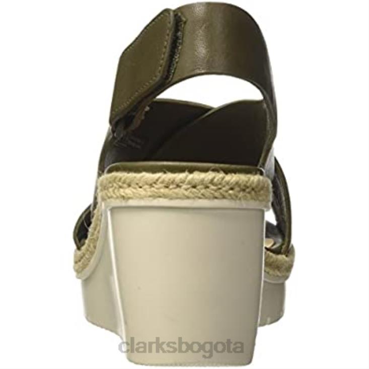 Clarks 0DX8L2563 sandalias clarks palm g de cuero verde caqui con tira baja en el tobillo para mujer mujer cuero verde caqui