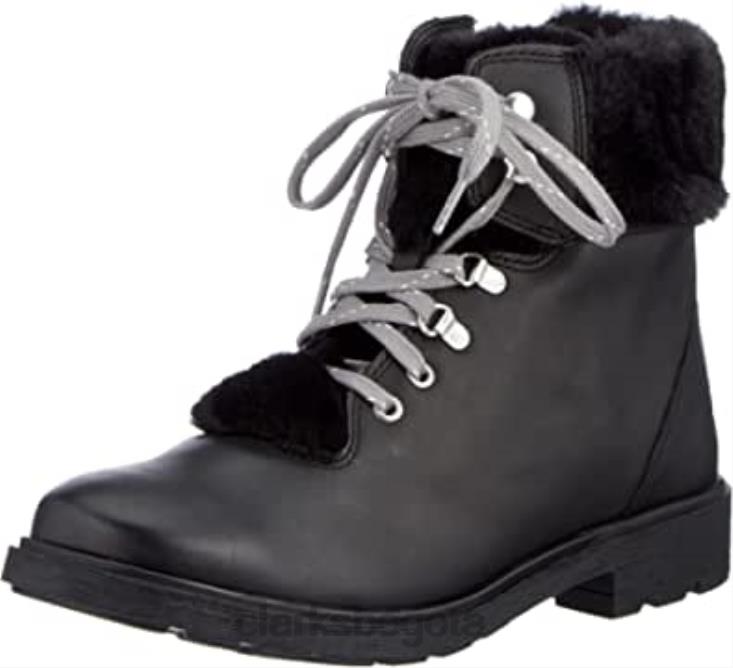 Clarks 0DX8L2571 Bota de nieve para niña Clarks Astrol Hiker K de piel negra niños cuero negro