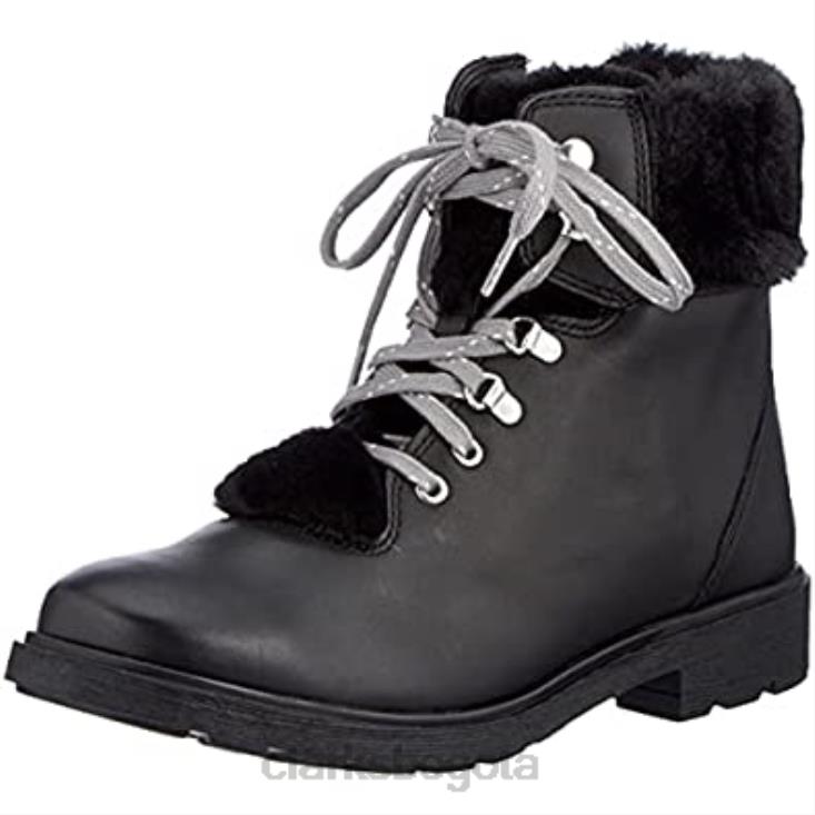 Clarks 0DX8L2571 Bota de nieve para niña Clarks Astrol Hiker K de piel negra niños cuero negro