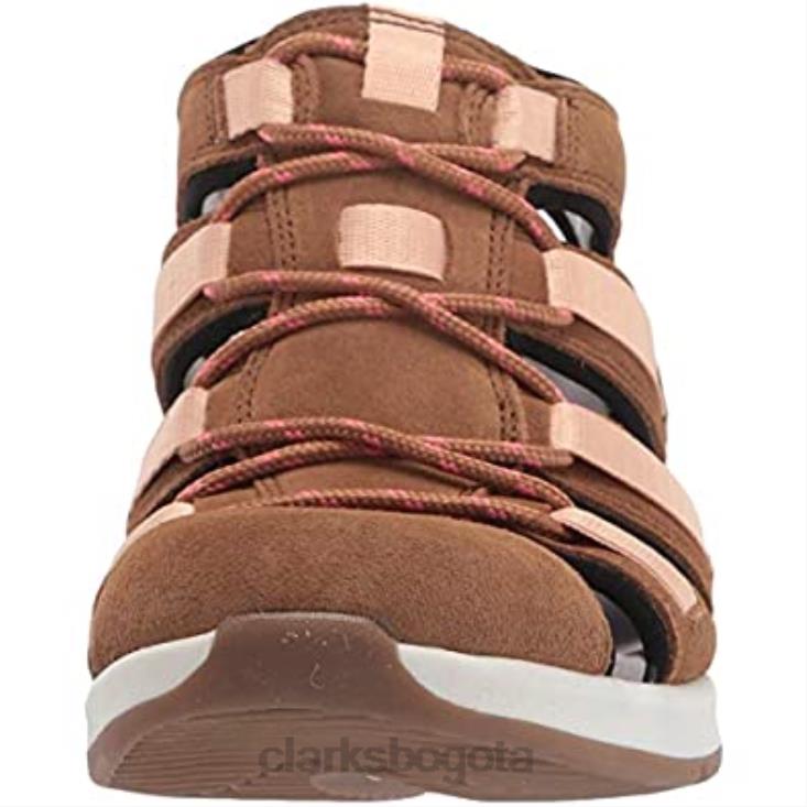Clarks 0DX8L2603 Sandalia plana Clarks Solan Sail de piel y ante color canela oscuro para mujer mujer