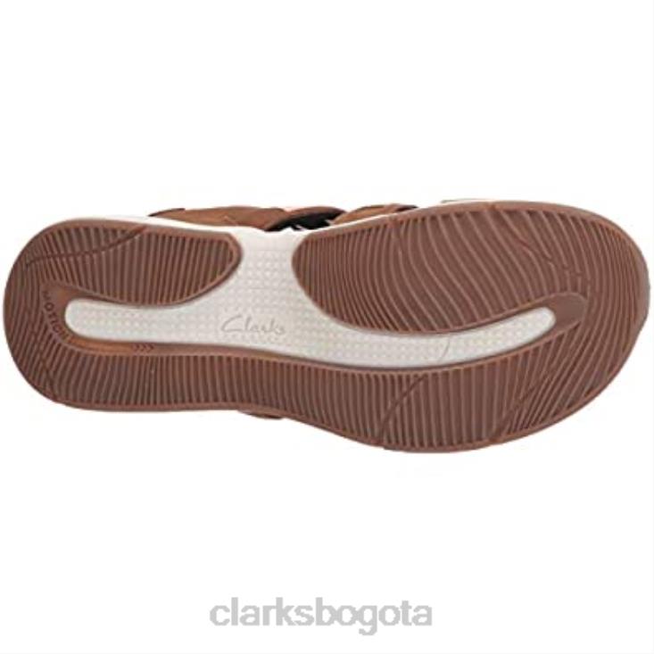 Clarks 0DX8L2603 Sandalia plana Clarks Solan Sail de piel y ante color canela oscuro para mujer mujer