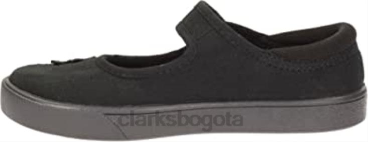 Clarks 0DX8L2606 Zapatillas colegiales de ballet unisex para niños hopper go horma ancha tejido negro clarks niños tela negra de corte ancho