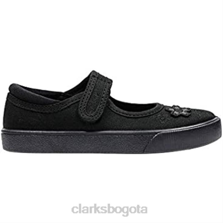 Clarks 0DX8L2606 Zapatillas colegiales de ballet unisex para niños hopper go horma ancha tejido negro clarks niños tela negra de corte ancho