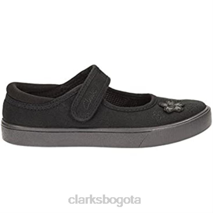 Clarks 0DX8L2606 Zapatillas colegiales de ballet unisex para niños hopper go horma ancha tejido negro clarks niños tela negra de corte ancho