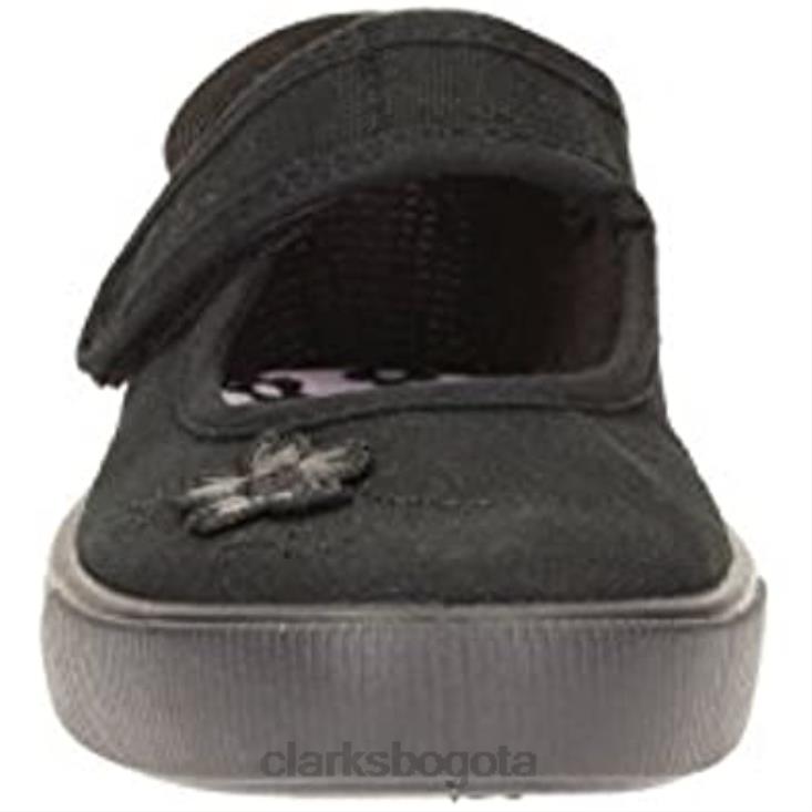 Clarks 0DX8L2606 Zapatillas colegiales de ballet unisex para niños hopper go horma ancha tejido negro clarks niños tela negra de corte ancho