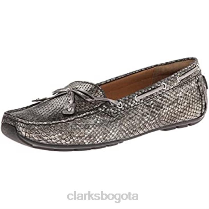 Clarks 0DX8L2629 Dunbar Racer Clarks cuero metalizado peltre para mujer mujer cuero metalizado peltre