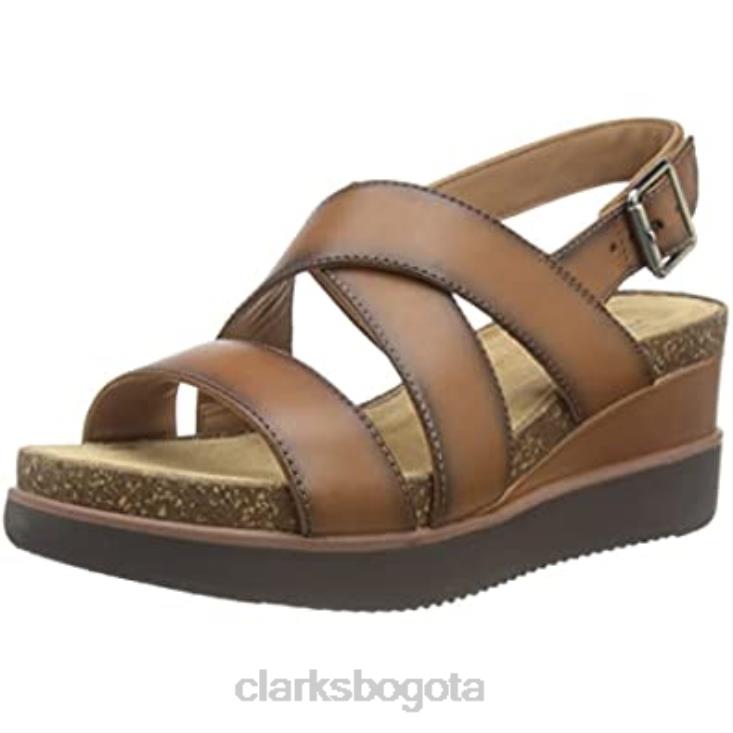 Clarks 0DX8L2685 sandalia clarks lizby con cuña cruzada para mujer dark tan lea mujer lea bronceado oscuro