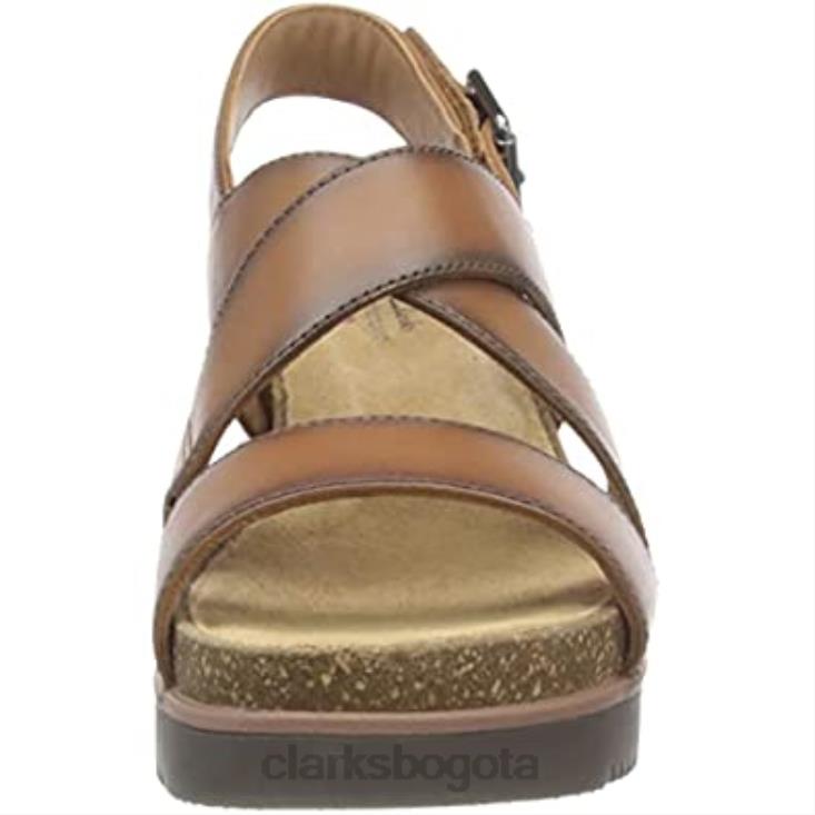 Clarks 0DX8L2685 sandalia clarks lizby con cuña cruzada para mujer dark tan lea mujer lea bronceado oscuro