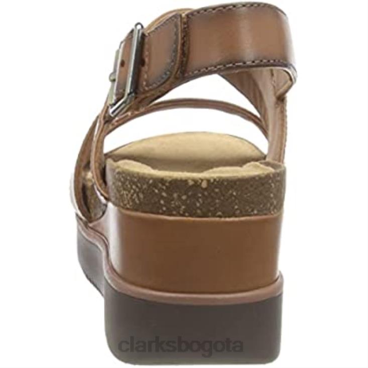 Clarks 0DX8L2685 sandalia clarks lizby con cuña cruzada para mujer dark tan lea mujer lea bronceado oscuro