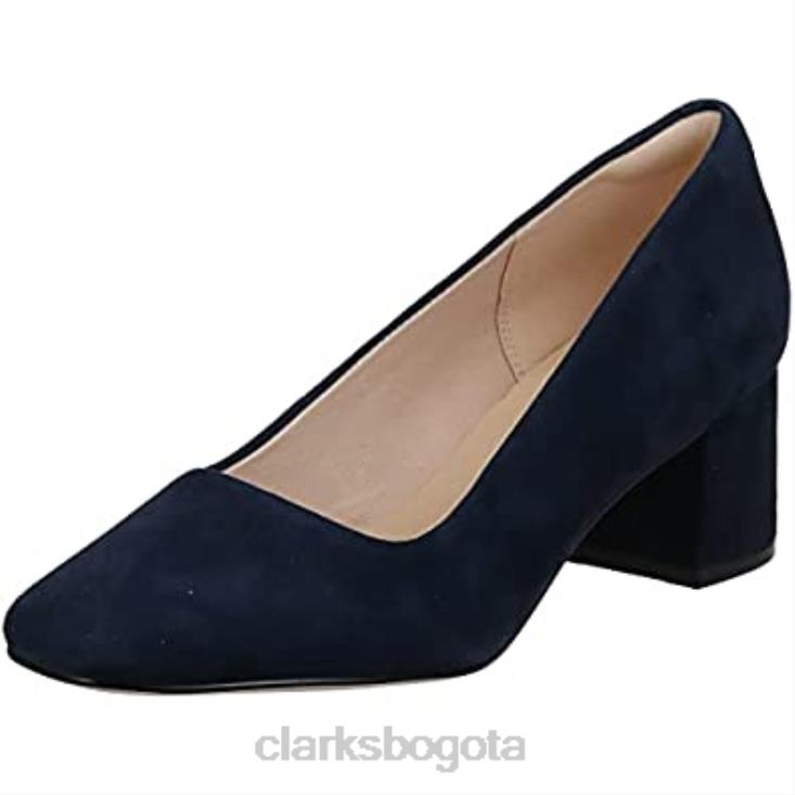 Clarks 0DX8L275 Zapatos de salón con punta cerrada de ante azul marino de Clarks Sheer Rose de ante azul marino beige mujer gamuza azul marino beige