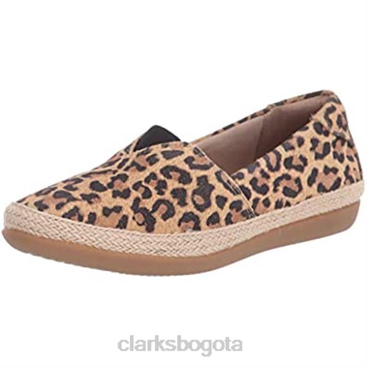 Clarks 0DX8L2766 clarks lafley jess cuña sandalia color tostado leopardo ante mujer gamuza de leopardo bronceado