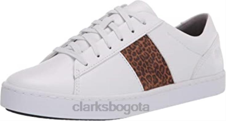 Clarks 0DX8L2778 Zapatilla Clarks Pawley Rilee para mujer combinación de cuero blanco y leopardo mujer