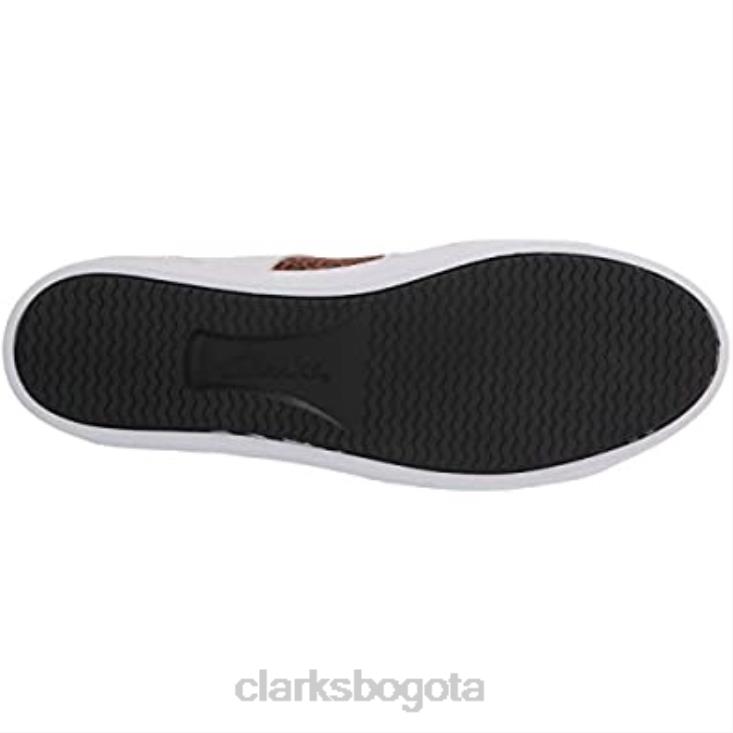 Clarks 0DX8L2778 Zapatilla Clarks Pawley Rilee para mujer combinación de cuero blanco y leopardo mujer