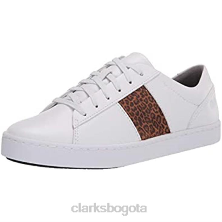 Clarks 0DX8L2779 Zapatilla clarks pawley rilee combinada de piel blanca y leopardo para mujer mujer