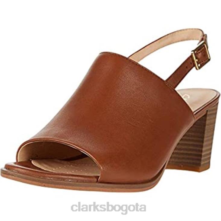 Clarks 0DX8L2801 Sandalias de tacón Clarks Kayl 60 de piel color canela para mujer mujer cuero marrón